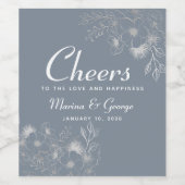 Dusty Blue Cheers Wedding Wine Label Wijn Etiket (Enkel label)