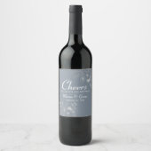 Dusty Blue Cheers Wedding Wine Label Wijn Etiket (Voorkant)