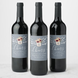 Dusty Blue Cheers Wedding Wine Label Wijn Etiket
