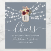 Dusty Blue Cheers Wedding Wine Label Wijn Etiket (Enkel label)