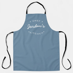 Dusty Blue Chef's keukennaam moderne typografie Schort
