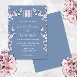 Dusty Blue Cherry Blossom | Chinese bruiloft Kaart
