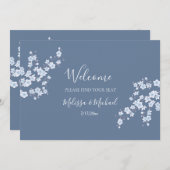 Dusty Blue Cherry Blossom | Koptekst zitschema Kaart (Voorkant / Achterkant)