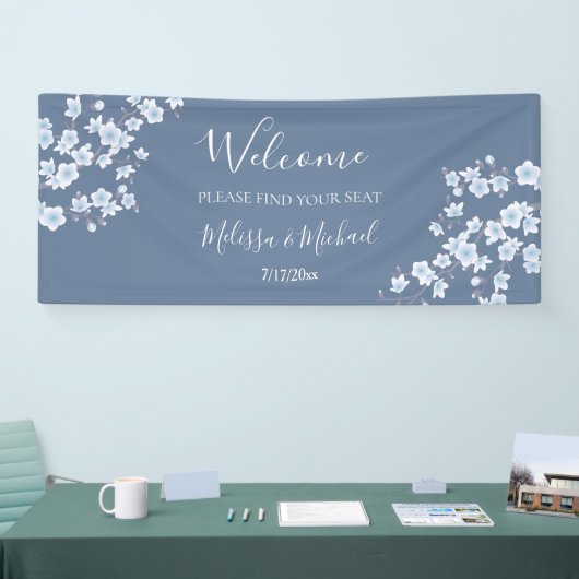 Dusty Blue Cherry Blossom | Koptekst zitschema Spandoek (Beurs)