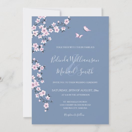 Dusty Blue Cherry Blossom | Weddenschap Kaart (Voorkant)