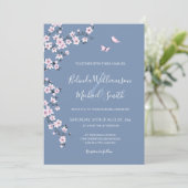 Dusty Blue Cherry Blossom | Weddenschap Kaart (Staand voorkant)