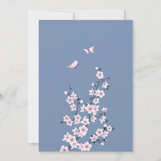 Dusty Blue Cherry Blossom | Weddenschap Kaart (Achterkant)