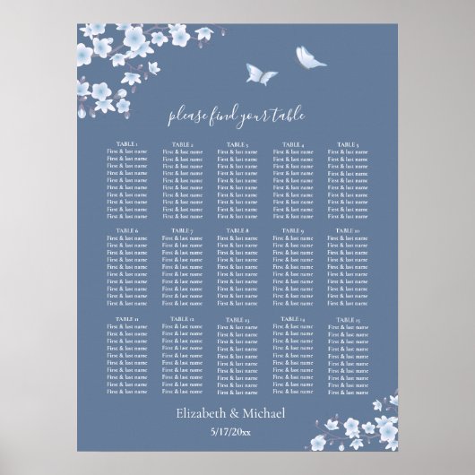 Dusty Blue Cherry Blossom | Weddenschappen Poster (Voorkant)