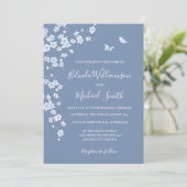 Dusty Blue Cherry Blossom | Wedding Kaart (Staand voorkant)