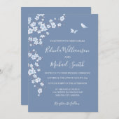 Dusty Blue Cherry Blossom | Wedding Kaart (Voorkant / Achterkant)