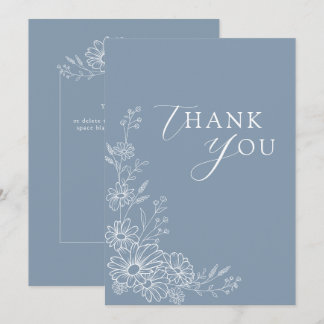 Dusty Blue Chic Botanical Daisy Garden Wedding Bedankkaart