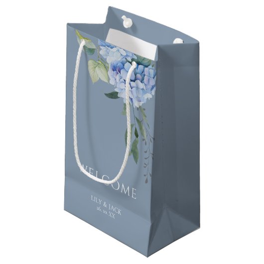 Dusty Blue | Chic Floral Blue Hydrangea Wedding Klein Cadeauzakje (Voorkant Gekanteld)