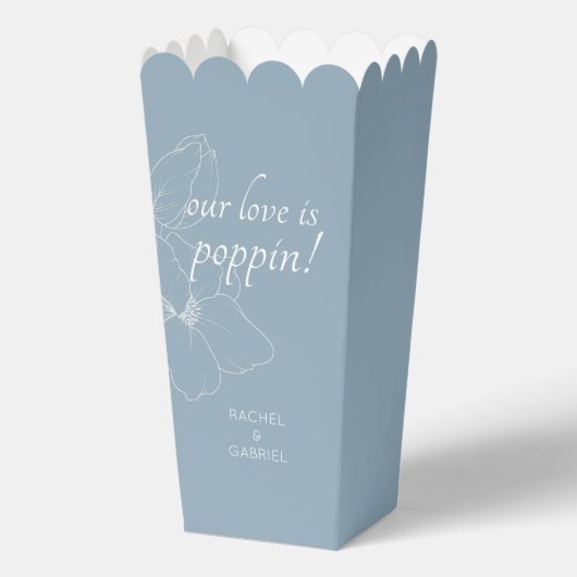 Dusty Blue | Chic Floral Paar Popcorn Bedankdoosjes (Voorkant)