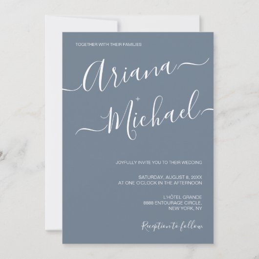 Dusty Blue Chic Minimalist Typography Wedding Kaart (Voorkant)