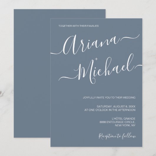 Dusty Blue Chic Minimalist Typography Wedding Kaart (Voorkant / Achterkant)