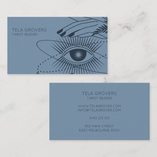 Dusty Blue Chic Modern Mystic Eye Tarot Reader Visitekaartje (Voorkant / Achterkant)