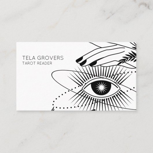 Dusty Blue Chic Modern Mystic Eye Tarot Reader Visitekaartje (Voorkant)