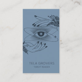 Dusty Blue Chic Modern Mystic Tarot Reader Visitekaartje