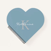 Dusty Blue Chic Monogram Name Heart Shaped Notitieboek (Voorkant)