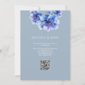 Dusty Blue Chic Waterverf Floral QR Code Bruiloft Kaart (Achterkant)