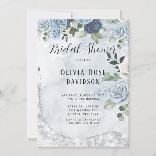Dusty Blue Chic Waterverf Floral Vrijgezellenfeest Kaart (Voorkant)