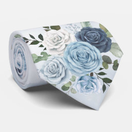 Dusty Blue Chic Waterverf Rustic Florals Wedding Stropdas