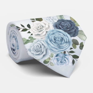 Dusty Blue Chic Waterverf Rustic Florals Wedding Stropdas