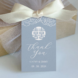 Dusty Blue Chinese Double Happiness Wedding Label Cadeaulabel