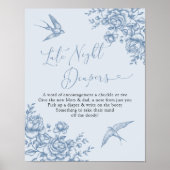 Dusty Blue Chinoiserie Baby Late Night Luier Poster (Voorkant)