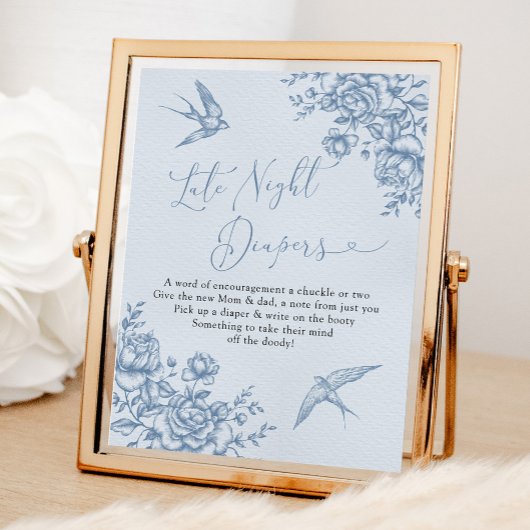 Dusty Blue Chinoiserie Baby Late Night Luier Poster