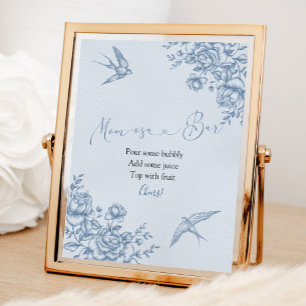 Dusty Blue Chinoiserie Baby Mom-osa Bar Sign Poster
