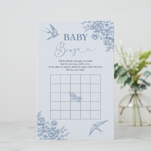 Dusty Blue Chinoiserie Baby shower Baby Bingo (Staand voorkant)