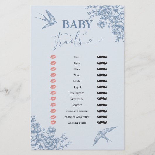 Dusty Blue Chinoiserie Baby shower Baby Traits (Voorkant)