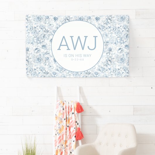 Dusty Blue Chinoiserie Baby shower Banner (Insitu)
