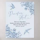 Dusty Blue Chinoiserie Baby shower Fopspeen Hunt Poster (Voorkant)