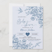 Dusty Blue Chinoiserie Baby shower Invitation Kaart (Voorkant)
