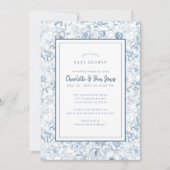 Dusty Blue Chinoiserie Baby shower Invitation Kaart (Voorkant)