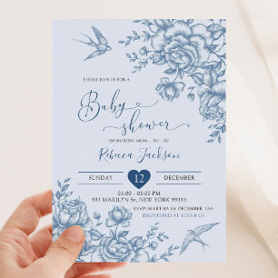 Dusty Blue Chinoiserie Baby shower Invitation Kaart