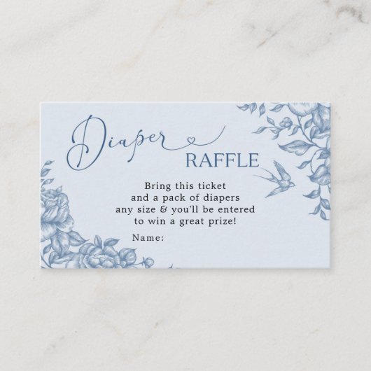 Dusty Blue Chinoiserie Baby shower Luier Raffle Informatiekaartje (Voorkant)