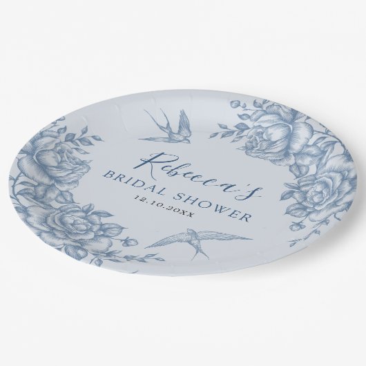 Dusty Blue Chinoiserie Baby shower Papier Bord (Gekanteld)