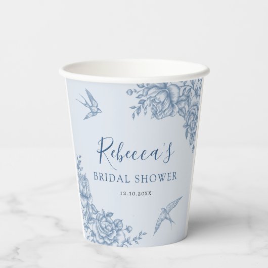 Dusty Blue Chinoiserie Baby shower papieren beker (Achterkant)