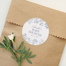 Dusty Blue Chinoiserie Baby shower Ronde Sticker