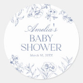 Dusty Blue  Chinoiserie Baby shower Ronde Sticker (Voorkant)