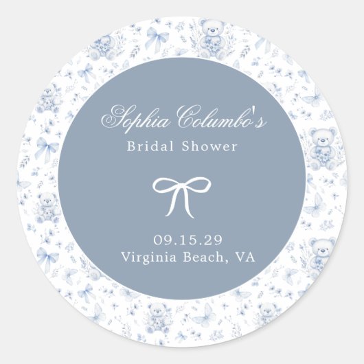 Dusty Blue Chinoiserie Baby shower Ronde Sticker (Voorkant)