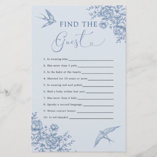 Dusty Blue Chinoiserie Baby shower Vind de gast (Voorkant)