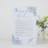 Dusty Blue Chinoiserie Baby shower Vind de gast (Staand voorkant)
