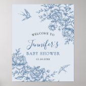 Dusty Blue Chinoiserie Baby shower Welkomstbord Poster (Voorkant)