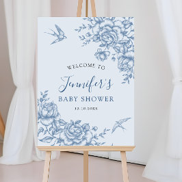 Dusty Blue Chinoiserie Baby shower Welkomstbord Poster