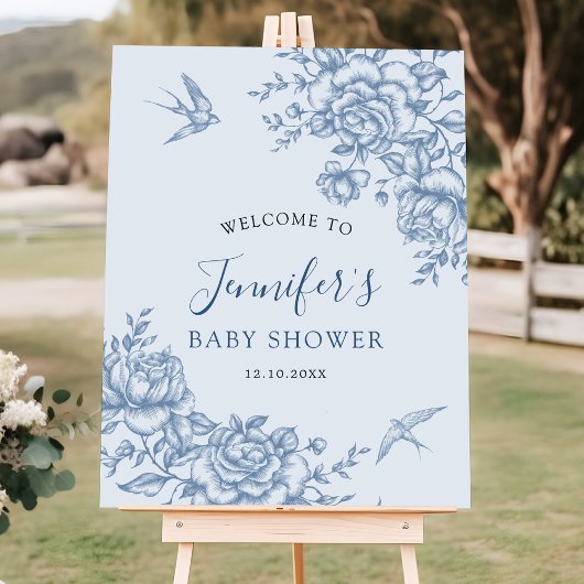 Dusty Blue Chinoiserie Baby shower Welkomstbord Poster