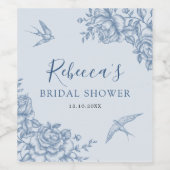 Dusty Blue Chinoiserie Baby shower Wijnlabel Wijn Etiket (Enkel label)